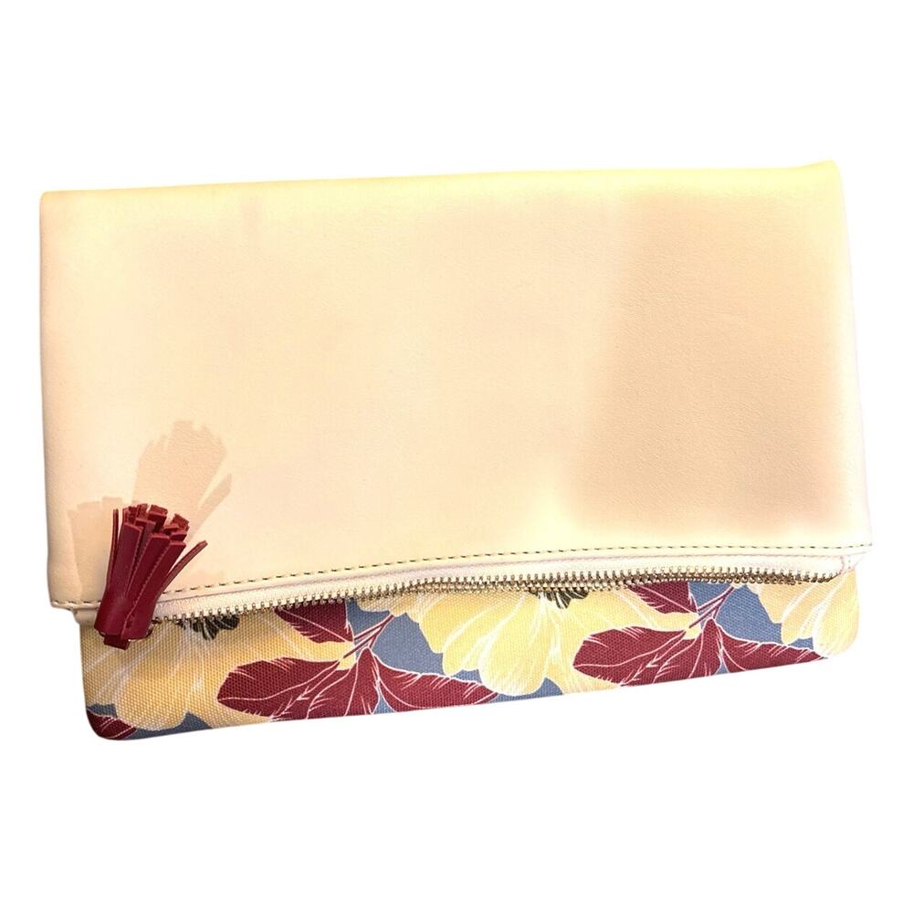 Rachel Pally Reversible Bloom Floral Spring Leather Canvas Foldover Clutch Purse